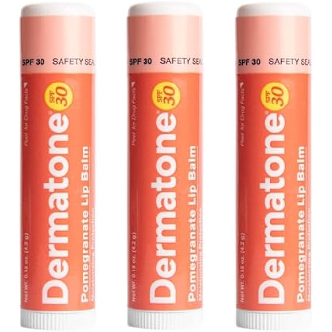 Dermatone POMEGRANATE LIP BALM | MOISTURIZING | ALOE AND VITAMIN E | SOOTHE & REPLENISH CHAPPED LIPS | 3-PACK (POMEGRANATE, 0.15OZ STICKS) - Image 1